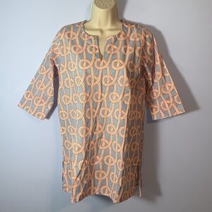 Gretchen Scott Designs Blue and Orange ropes print cotton tunic dress size 10/12